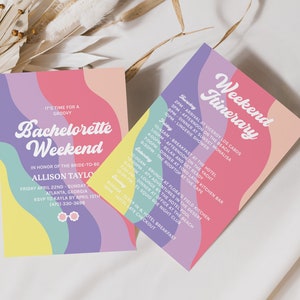 Editable Retro Bachelorette Invitation, Groovy Bachelorette Itinerary, Groovy Bachelorette, Groovy Birthday Invitation, Bach Itinerary