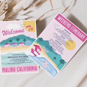 Malibu Invitation, Malibu Itinerary, Beach Bachelorette Invitation, Beach House Invite, Bachelorette Itinerary, Malibu Birthday Weekend