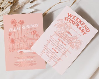 Palm Springs Invitation, Palm Springs Itinerary, Palm Springs Birthday, Desert Bachelorette, Palms Springs, Retro Bach Invitation