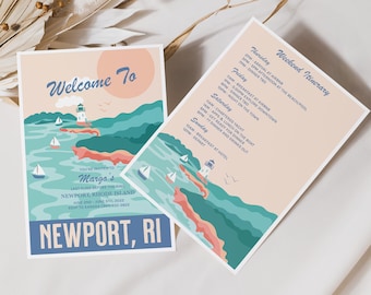 Editable Coastal Bachelorette Invitation and Itinerary, Newport Rhode Island Wedding, Rhode Island Invite, Bachelorette Itinerary