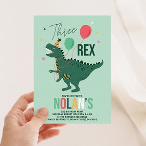 Three Rex Birthday Invitation, T-Rex Invitation, Dinosaur Birthday Party, Digital Three Rex Invite, Dino Invitation, Dinosaur Invite