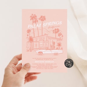 Palm Springs Invitation, Palm Springs Bachelorette Invite, Palm Springs Birthday, Desert Bachelorette, Palms Springs, Retro Bach Invitation