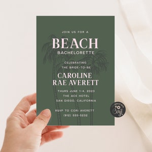 Beach Bachelorette Invitation, Beach Invitation, Palm Leaves Invitation, Palm Tree, Girls Getaway Invite, California Invite, Miami Invite