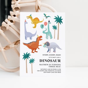 Three Rex Birthday Invitation, T-Rex Invitation, Dinosaur Birthday Party, Digital Three Rex Invite, Boy Birthday Invitation, Dinosaur Invite