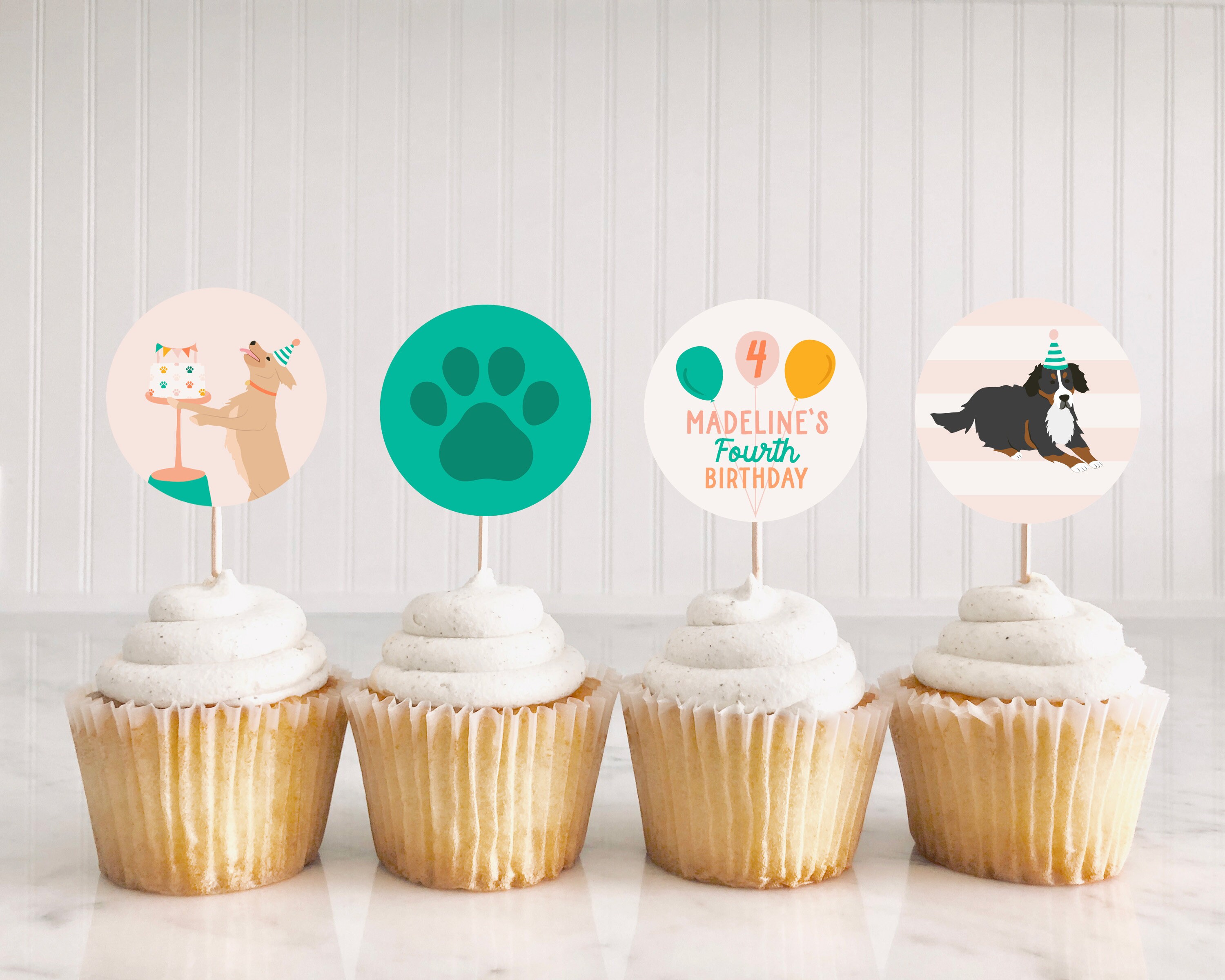 Party Animal Cupcake Toppers Digital Puppy Party Cupcake Toppers Puppy Party Decor Dog Birthday Cupcake Toppers Dog Cupcake