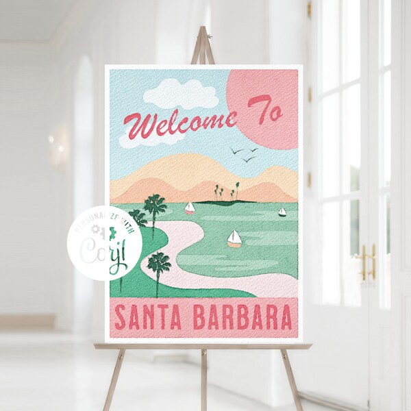 Santa Barbara Poster, Digital Santa Barbara Bachelorette Poster, Santa Barbara Themed Party, Santa Barbara Birthday, Beach Bachelorette