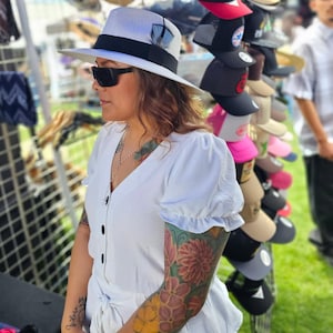 White Fashionable Lowrider Fedora with Black Band | Mastermind Hats | Lowrider Fedora