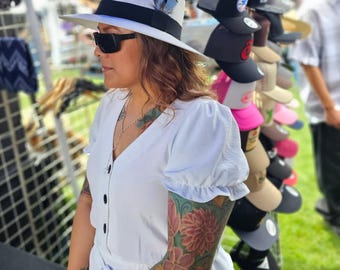 White Fashionable Lowrider Fedora with Black Band | Mastermind Hats | Lowrider Fedora