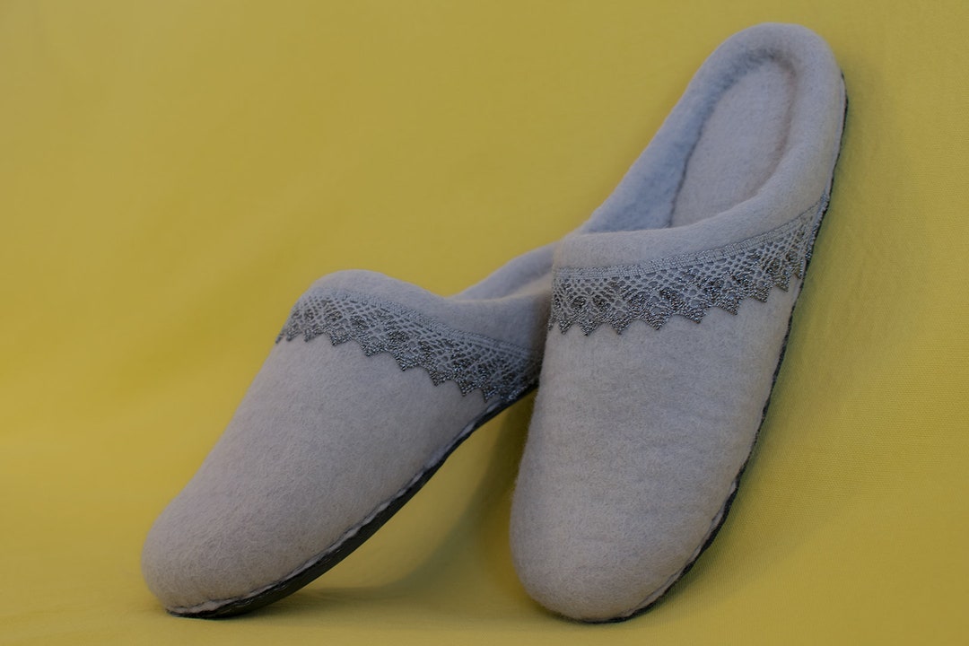Wool Slides Felted Wool Slides With Lace for Women - Etsy