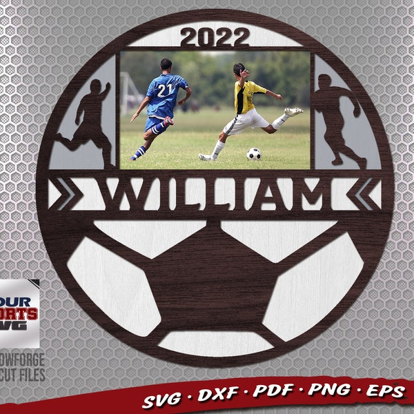 Monogram Soccer SVG - Fichiers Soccer Glowforge - Signe de sport personnalisable - Fichiers découpés au laser - Monogramme de sport SVG - Cadre photo