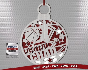 Monogram Basketball Ornament SVG - Christmas Glowforge Files - Laser Cut Files - Sports Monogram SVG - Basketball SVG - Sport Silhouette