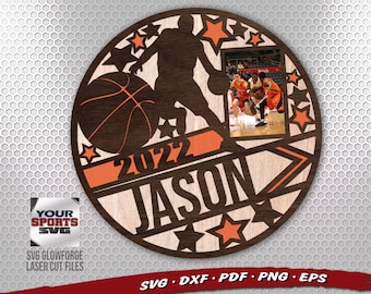 Monogram Basketball Svg - Basketball Laser Cut Files - Picture Frame Svg - Personalized Sports Sign - Glowforge Files - Basketball Sign