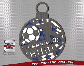 Monogram Soccer Ornament SVG - Christmas Glowforge Files - Laser Cut Files - Sports Monogram SVG - Soccer SVG - Silhouette - Soccer Ball