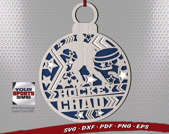 Monogram Hockey Ornament SVG - Christmas Glowforge Files - Laser Cut Files - Sports Monogram SVG - Hockey SVG - Puck - Sport Silhouette