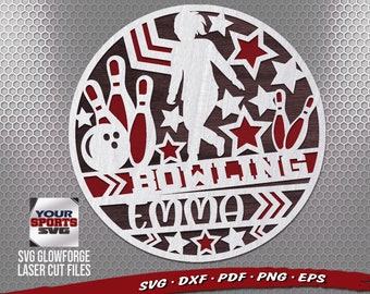 Girls Bowling SVG - Bowling Glowforge Files - Monogram Svg Files - Laser Cut Files - Bowling Pin Svg - Personalized Sports Sign