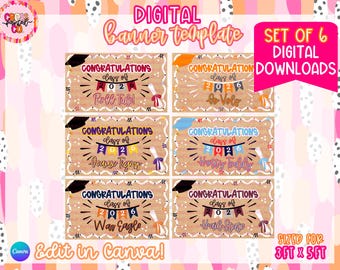 Szablon baneru na ukończenie szkoły | Edytowalny baner Canva | Natychmiastowe pobranie | Uczelnia | Zestaw 6 sztuk