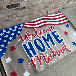 Custom Hand Painted USA theme Banner - Welcome Home - Military
