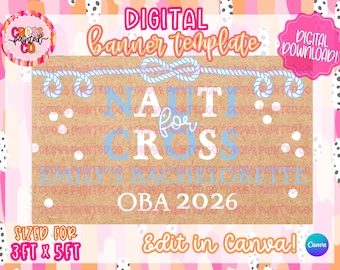 Szablon Nauti dla *wstaw imię* | Edytowalny baner Canva | Natychmiastowe pobranie | Panna młoda w stylu marynistycznym | Zaręczyny | Ślub | Makieta