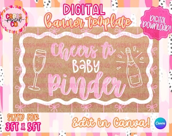 Szablon Happy Hour na Baby Shower | Edytowalny baner Canva | Natychmiastowe pobranie | Baby | Shower | Na zdrowie | Mockup