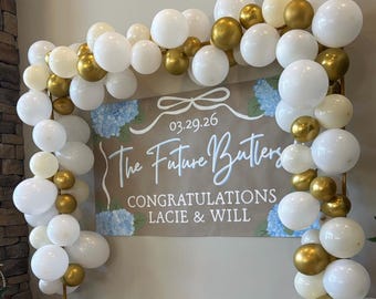 Custom Hand Painted Engagement Banner - The Future *insert name*! | Hydrangeas | Engaged | Wedding | Couples Shower | Floral | Spring
