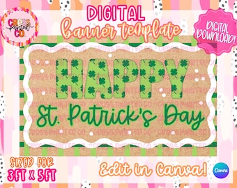 Szablon na Dzień Świętego Patryka | Edytowalny baner Canva | Natychmiastowe pobranie | Paski | Koniczyna | Makieta