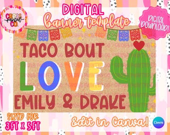 Szablon imprezy zaręczynowej Taco Bout Love Fiesta | Edytowalny baner Canva | Natychmiastowe pobranie | Fiesta | Mockup
