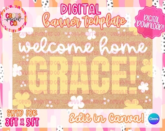 Szablon „Witamy w domu” | Edytowalny baner Canva | Natychmiastowe pobranie | Kwiat | Makieta