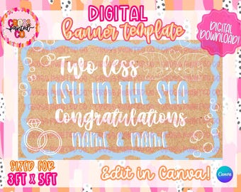 Szablon baneru „O dwie ryby mniej w morzu” | Edytowalny baner Canva | Natychmiastowe pobranie | Baner na przyjęcie zaręczynowe | Ślub | Makieta
