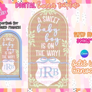 Boy Baby Shower Arch Banner Template | Greenery | Watercolor | Crest | Editable Canva Banner | 36x72in | DIY Banner | Digital Download