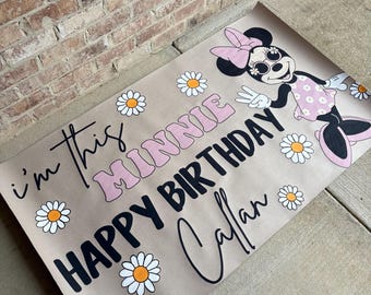 Custom Hand Painted Birthday Banner - Groovy | Daisies | Pink | 3rd Birthday