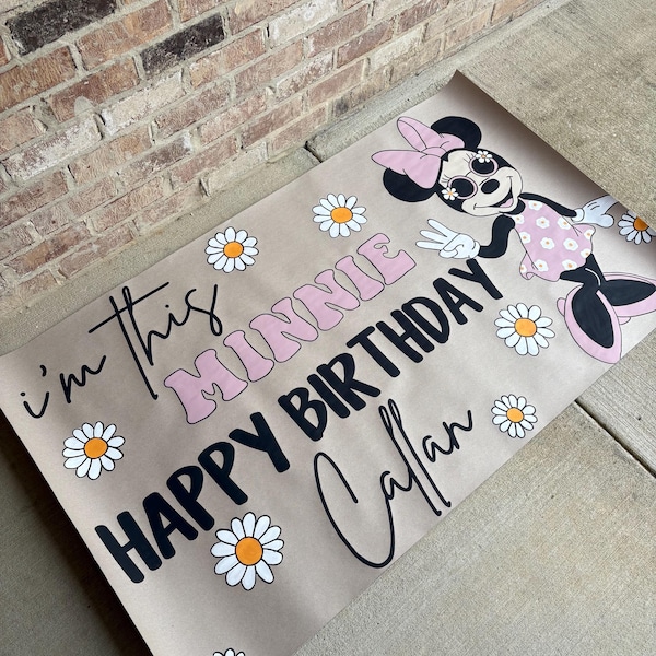 Custom Hand Painted Birthday Banner - Groovy | Daisies | Pink | 3rd Birthday