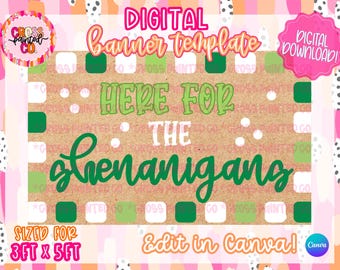 Szablon Shenanigans | Edytowalny baner Canva | Natychmiastowe pobranie | Dzień Świętego Patryka | Koniczyna | Kwadratowa ramka | Mockup