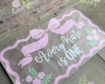 Custom Hand Painted Birthday Banner - Coquette Bow First Birthday