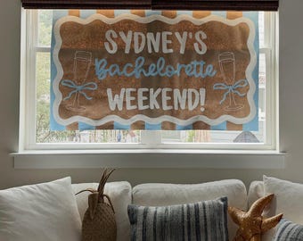 Custom Hand Painted Bachelorette Banner - Blue Bows & Stripes