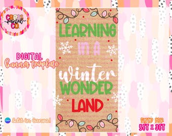 Szablon „Nauka w zimowej krainie czarów” | Edytowalny baner Canva | Natychmiastowe pobranie | Boże Narodzenie | Makieta | Baner do klasy | Drzwi świąteczne