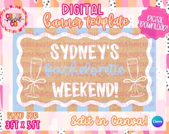 Szablon na wieczór panieński | Edytowalny baner Canva | Natychmiastowe pobranie | Kokardki i paski | Mockup