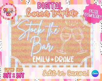 Szablon imprezy zaręczynowej Stock the Bar | Cyfrowy baner Canva | 36 x 60 cali | Malowany baner DIY | Pobieranie cyfrowe | Prysznic dla par | Makieta