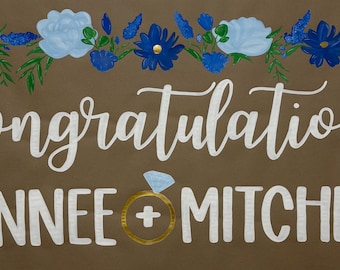 Custom Hand Painted Engagement Party Banner - Floral