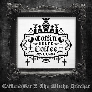 Coffin Bound Coffee Co - Cross Stitch Pattern - Gothic - Halloween - Bats - Ghosts - Tombstones PATTERN ONLY