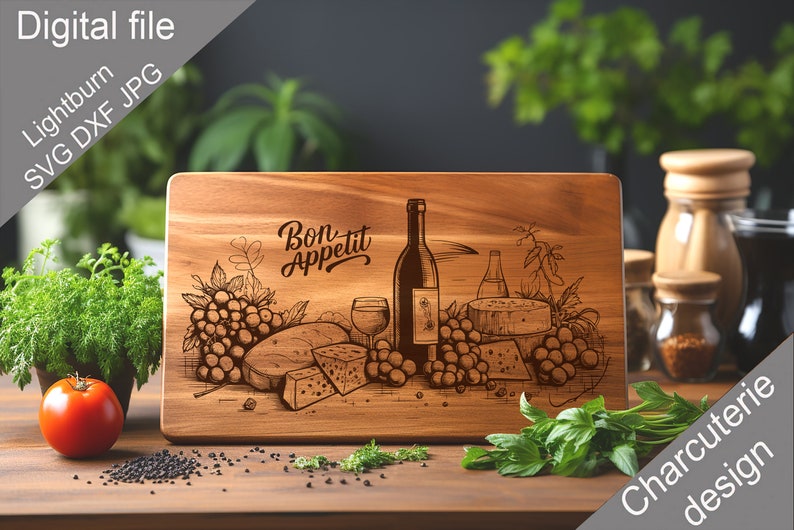 Charcuterie, SVG, Chopping Board, Cutting Board, Kitchen Towel, Laser Engraved Files, Digital, Vector, Kitchen Decor, Glowforge, Cut File zdjęcie 1