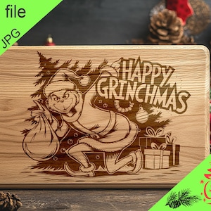 Kerst Grinch digitale laser gegraveerde bestanden SVG charcuterie bord, snijplank, T-shirt, vector, keukendecor, cadeau, Glowforge