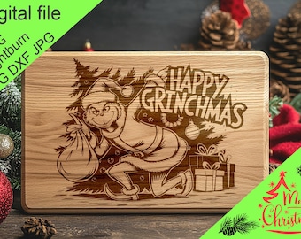 Christmas Grinch Digital Laser Engraved Files SVG Charcuterie board, Cutting Chopping Board, T-shirt, Vector, Kitchen Decor, Gift, Glowforge