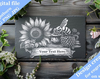 Bee PNG Design for Laser Engraved on Slate, SVG, Chopping Board, Kitchen Towel, Files, Digital, Vector, Kitchen Decor, Glowforge, Xtool