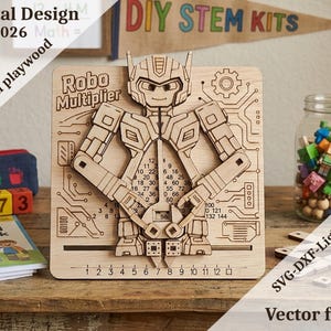 Robo Multiplier Laser Cut File Svg DXF Lightburn, Multiplication Board, Glowforge, DIY STEM Toy, 3mm 4mm Plywood Laser File Digital Download