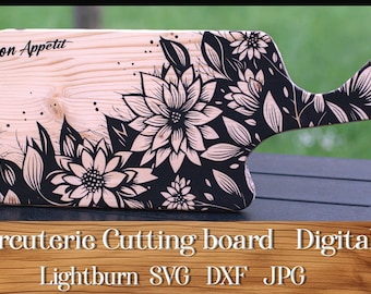 Floral Charcuterie Board SVG, Laser Engraved Design (Digital)