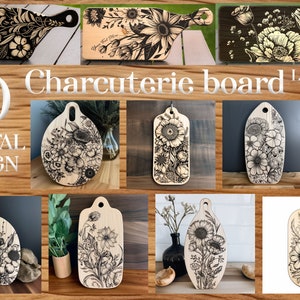 10 Elegant Bundle Charcuterie cutting Board Laser Engrave File DIY kitchen decor Restaurant LightBurn SVG Glowforge  Wedding Birthday Gift