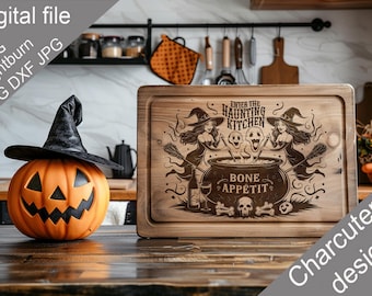 Halloween SVG Charcuterie Board Digital Design, Chopping Board, Cutting Board, Kitchen Towel, Laser Engraved Vector, Glowforge, X-Tool