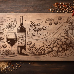 Charcuterie Board SVG, Wine & Cheese Engraving Design (digital) - Etsy