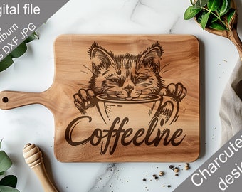 Cat Coffee Charcuterie, SVG, Chopping Board, Cutting Board, Kitchen Towel, Laser Engraved Files, Digital, Vector, Kitchen Decor, Glowforge