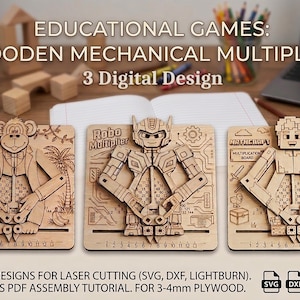 Mechanical Multiplier Toy SVG Bundle, Wooden Laser Cut Files, 3D Vector Puzzle DXF LightBurn, Assembly Tutorial PDF 3mm 4mm Plywood